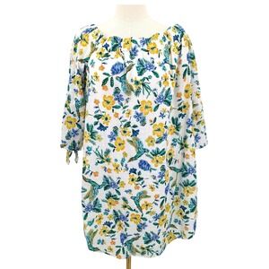 Old Navy Floral Bird Print Off Shoulder Cotton Tunic Top Women's Large